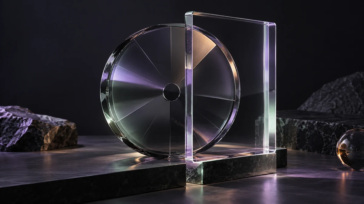 A precise dark glass time instrument sits beneath a light transparent frame, suggesting system tools and a dedicated design layer.